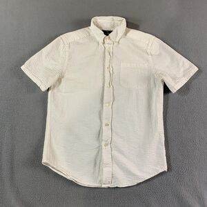 Portuguese Flannel Shirt Mens Small White Seersucker Short Sleeve Button Down